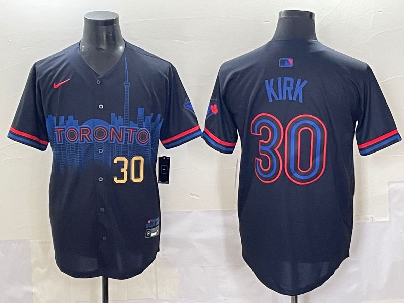 Men 2025 Toronto Blue Jays 30 Kirk Black Joint Name Nike MLB Jersey style 2
